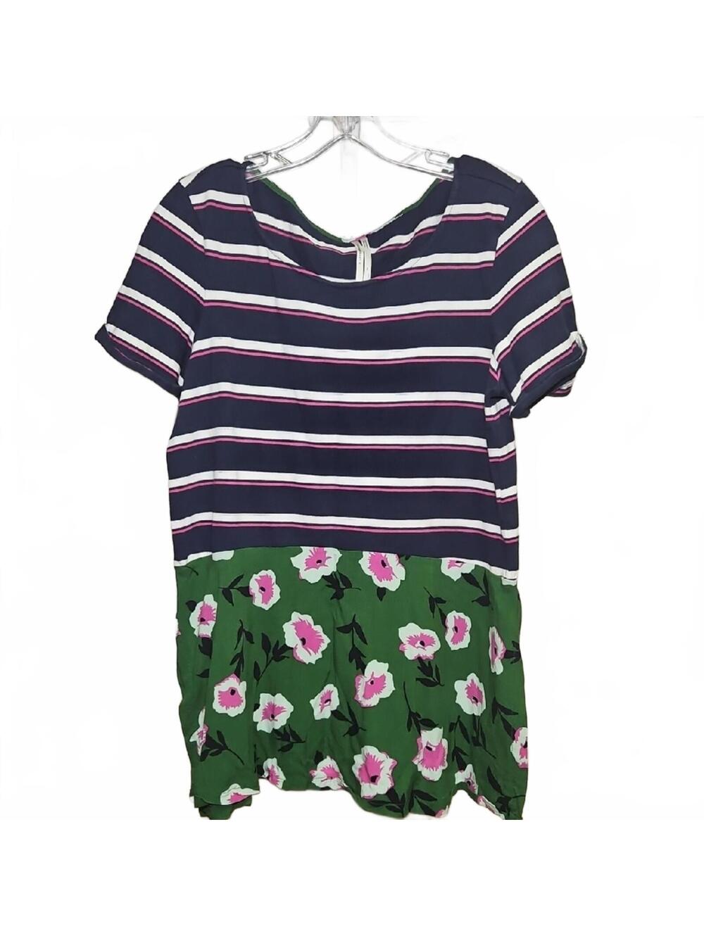 Anthropologie | Navy and Pink Striped Top | XS